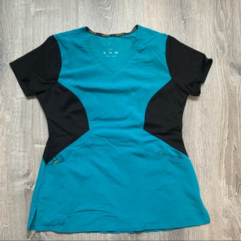 Careisma Teal & Black  Nursing Scrub Small Top